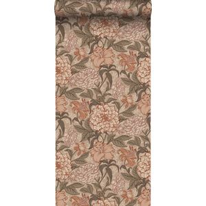 ESTAhome behang vintage bloemen oudroze, vergrijsd groen en terracotta roze - 139380 - 0,53 x 10,05 m