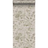 ESTAhome Behang Vintage Bloemen Oudroze en Olijfgroen - 139401 - 0.53 X 10.05 M