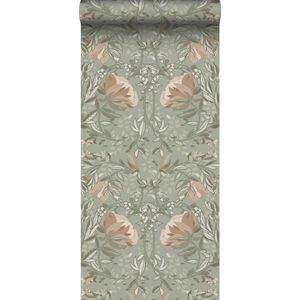 ESTAhome Behang Vintage Bloemen In Art Nouveau Stijl Vergrijsd Groen en Oudroze - 139419
