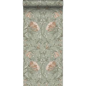 ESTAhome behang vintage bloemen in art nouveau stijl vergrijsd groen en oudroze - 0.53 x 10.05 m - 139419