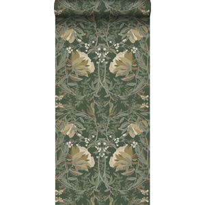 ESTAhome behang vintage bloemen in art nouveau stijl donkergroen - 139420 - 0.53 x 10.05 m