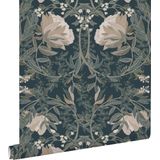 ESTAhome behang vintage bloemen in art nouveau stijl donkerblauw - 139421 - 0.53 x 10.05 m
