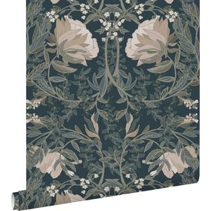 ESTAhome behang vintage bloemen in art nouveau stijl donkerblauw - 0.5