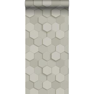 Origin Wallcoverings eco-texture vliesbehang 3d hexagon motief lichtgr