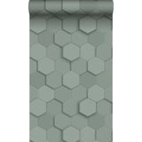 Origin Wallcoverings eco-texture vliesbehang 3d hexagon motief vergrij