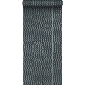 ESTAhome behang visgraat-motief donkerblauw en goud - 53 cm x 10.05 m - 139452