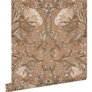 ESTAhome behang vintage bloemen in art nouveau stijl bruin en zacht roze - 139461 - 0.53 x 10.05 m