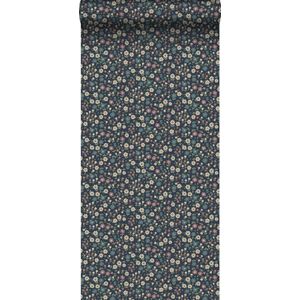 ESTAhome behang bloemetjes donkerblauw, lila roze en vergrijsd groen - 53 cm x 10.05 m - 139471
