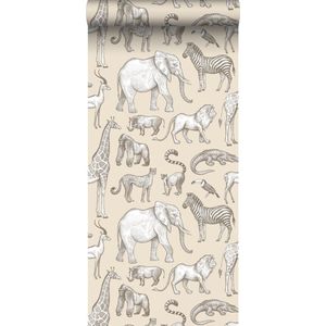 ESTAhome behang jungle dieren beige - 53 cm x 10,05 m - 139511