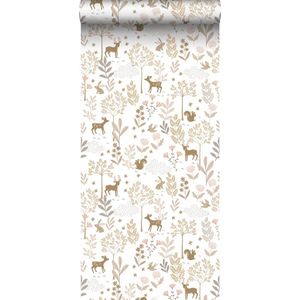 ESTAhome behang bos met bosdieren terracotta roze en beige - 53 cm x 10,05 m - 139521