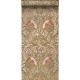 ESTAhome Behang Vintage Bloemen In Art Nouveau Stijl Goud en Terracotta Roze - 139568