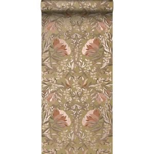 ESTAhome Behang Vintage Bloemen In Art Nouveau Stijl Goud en Terracotta Roze - 139568