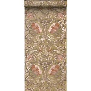 ESTAhome behang vintage bloemen in art nouveau stijl goud en terracotta roze - 0.53 x 10.05 m - 139568