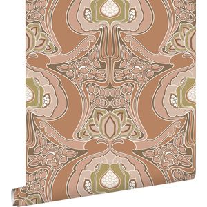 ESTAhome behang vintage bloemen in art nouveau stijl terracotta roze -