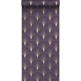 ESTAhome behang art deco motief donker paars en goud - 0,53 x 10,05 m