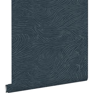 ESTAhome behang 3d golvende lijnen donkerblauw - 139665 - 0.53 x 10.05 m