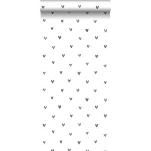 Walls4You behang confetti hartjes grijs en wit - 935299 - 53 cm x 10,05 m