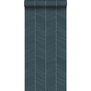 Walls4You behang visgraat-motief blauw - 935324 - 0,53 x 10,05 m