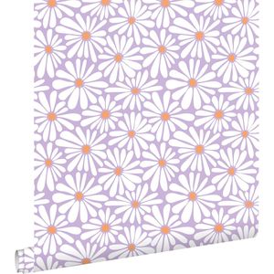 ESTAhome - Madeliefjes - Vliesbehang - Lila Paars en Oranje - 53 cm x 10.05 m