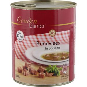 Rundvlees in bouillon XL Blik 850 Gram Merk Gouden Barnier Om 10 liter Soep te maken