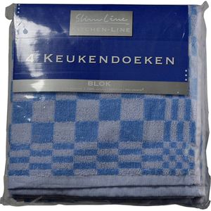 Slimline Keukendoeken design Blok lichtblauw 50 x 50 cm - Pak 4 stuks