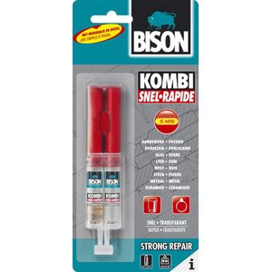 Bison - Kombi Snel - Lijm - Glashelder - 24 ml - Met Mengbakje en Spatel