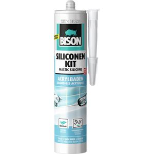 Bison Siliconenkit Acrylbaden wit koker 300 ml - waterbestendige kit, zuurvrij, acrylbaden, kunststof douchewanden, eenvoudig aan te brengen, chemicaliënbestendig