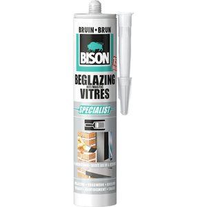 Bison Beglazingskit Bruin Koker 290 ml, overschilderbaar, waterbestendig, afdichtingskit, voor voegen bij enkel- en dubbelglas, binnen en buiten toepasbaar