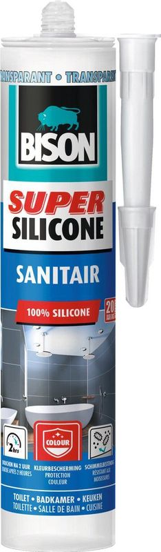 Bison - Super Silicone - Sanitair - Transparant - 300Ml - 12 Stuks