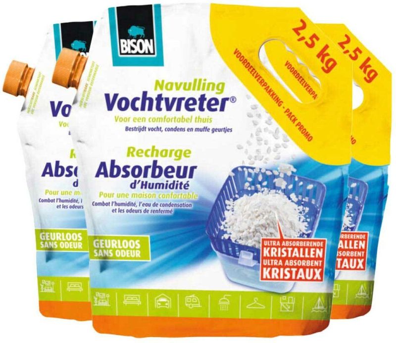 3x Bison Vochtvreter Navulling Neutraal 2,5kg