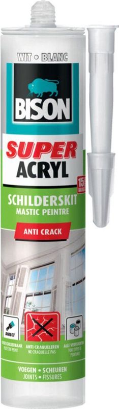 Bison - Super Acrylaat Schilderskit - Wit - 300 ml - Direct Overschilderbaar