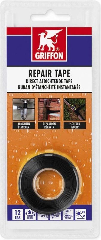 Griffon reparatietape zwart - 25mm. x 3m.