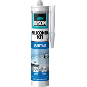 Bison Super Silicone Sanitair transparant grijs koker 300 ml, waterbestendige siliconenkit, langdurige kleurbescherming, ongevoelig voor schimmel