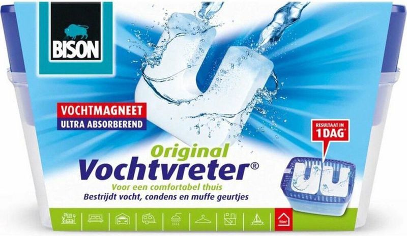Bison Vochtvreter® Original, luchtontvochtiger, bestrijdt vocht en schimmel in woonruimtes, uniek luchtcirculatiesysteem, 900 g, wit, ook geschikt voor caravans en campers