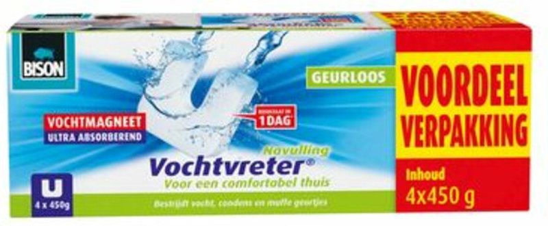 Bison Vochtvreter Magneet - Voordeelverpakking 4x 450g - Parfumvrij