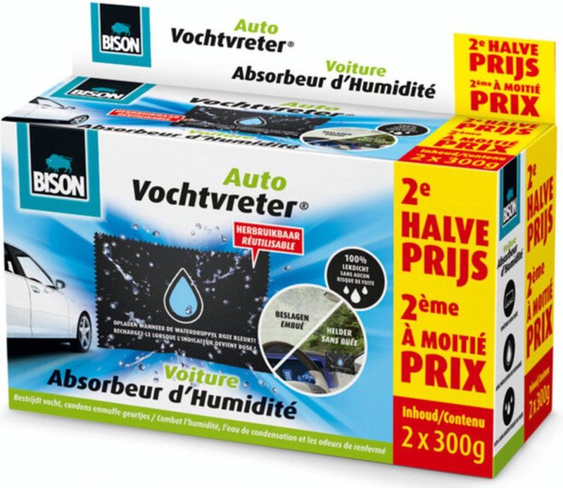 Bison Vochtvreter Auto - Luchtonvochtiger - Herbruikbaar - 2x 300g