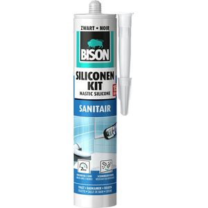 Bison Siliconenkit zwart koker 300 ml - waterbestendige kit, sanitaire afdichting, ongevoelig voor schimmel, kleurvast, blijvend elastisch, makkelijk verwerkbaar