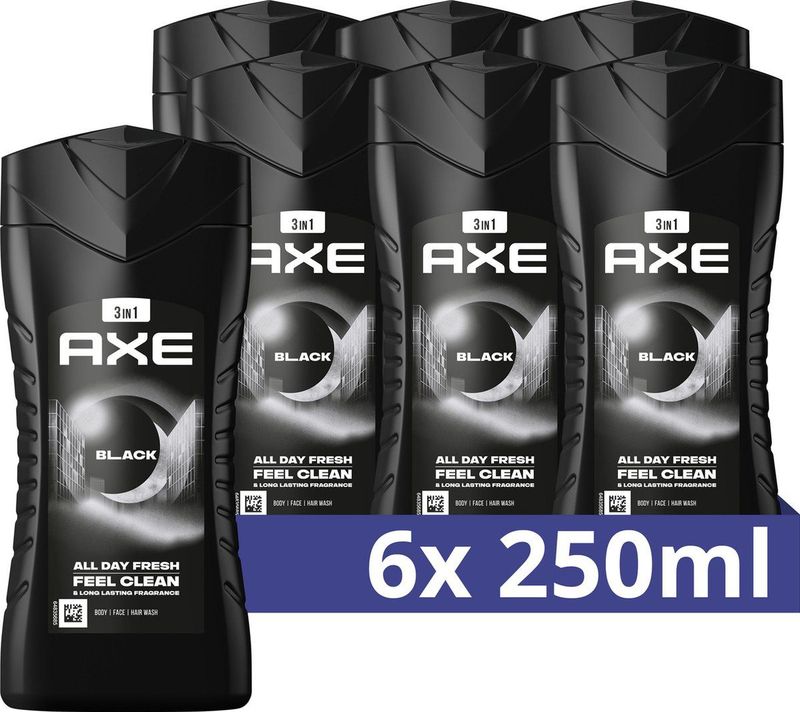 AXE 3-in-1 Douchegel - Black - met de verfijnde en subtiele geur van bevroren peer en cederhout - 6 x 250 ml