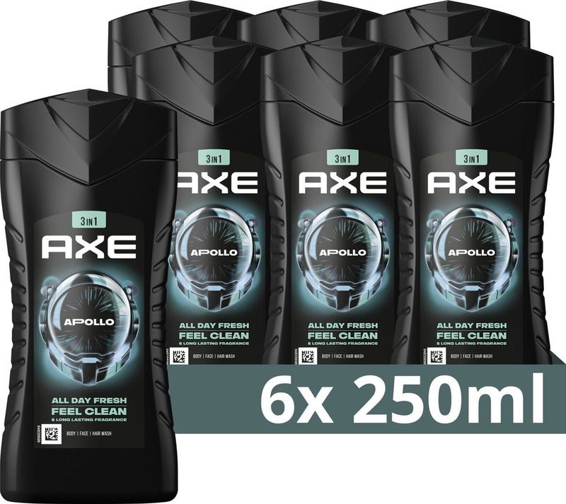 AXE 3-in-1 Douchegel - Apollo - met de uitdagende geur van salie en cederhout - 6 x 250 ml