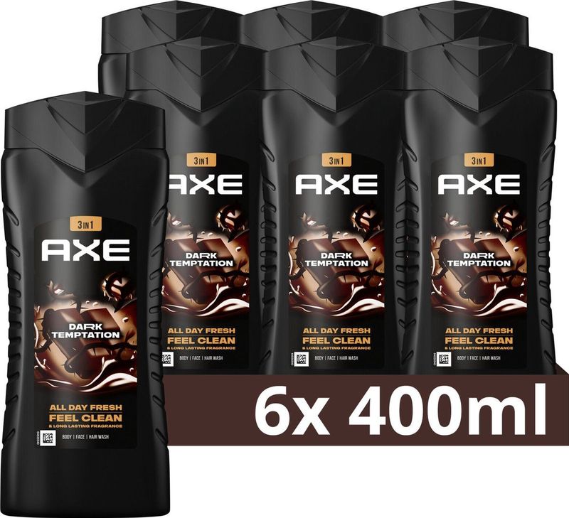 Axe 3-in-1 Douchegel - Dark Temptation XL - verzorging met de geur van donkere chocolade - 6 x 400 ml