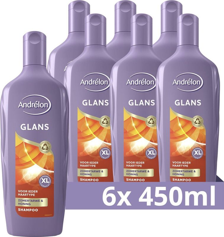 Andrelon Shampoo XL - Glans - verrijkt met zomertarwe en honing - 6 x 450 ml