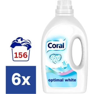 Coral Optimal White - 156 wasbeurten - 6 x 1,25 l - Wasmiddel - Kwartaalbox