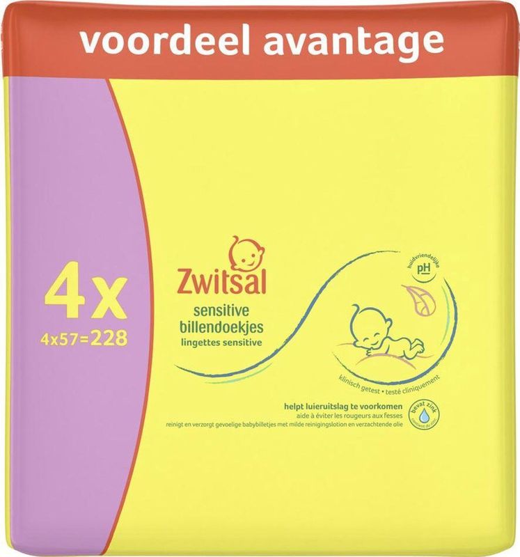 Zwitsal Billendoekjes Sensitive 4 x 57 = 228 stuks