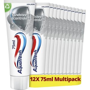 Aquafresh Tandsteen Controle tandpasta voor gezonde tanden voordeelverpakking 12x75ml, recyclebare plastic tube en dop