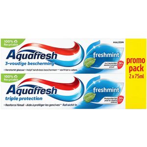 Aquafresh - Freshmint 3-in-1 - Tandpasta - Promo Pack 2x 75 ml - Gezond Tandvlees Sterke Tanden Frisse Adem