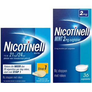 Nicotinell - Combinatie Therapie - Pleister 21 mg - 7 Stuks - Zuigtablet Mint 2 mg - 36 Stuks - Pakket