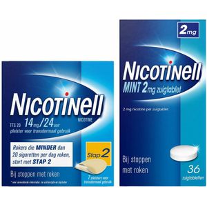 Nicotinell - Combinatie Therapie - Pleister 14 mg - 7 st + Zuigtablet Mint 2 mg - 36 st Pakket