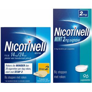 Nicotinell - Combinatie Therapie - Pleister 14 mg - 7 st - Zuigtablet Mint 2 mg - 96 st - Pakket