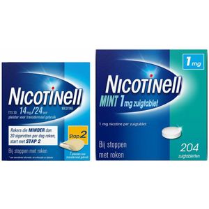 Nicotinell - Combinatie Therapie - Pleister 14 mg + Zuigtablet Mint 1 mg - 7 st + 204 st
