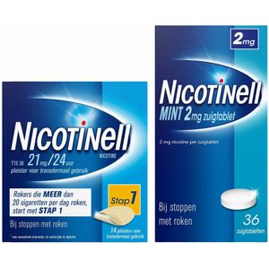 Nicotinell - Combinatie Therapie - Pleister 21 mg - 14 st - Zuigtablet Mint 2 mg - 36 st - Pakket